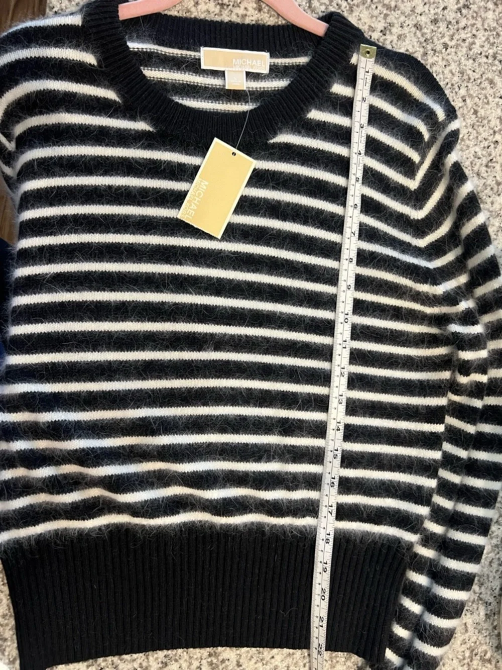 Michael Kors Black and White Striped Crewneck Sweater
